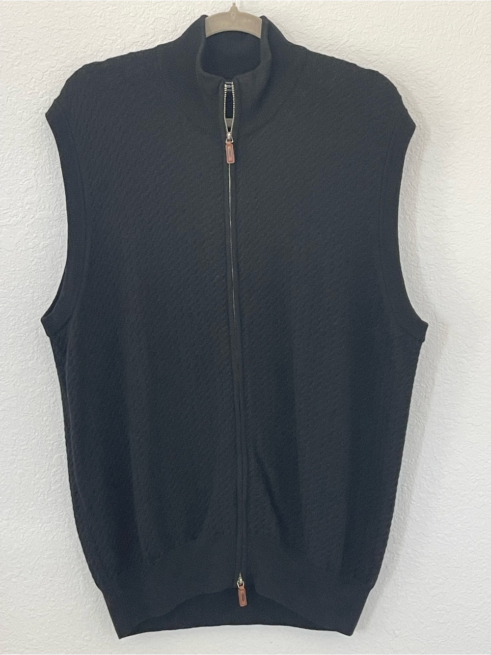 Carnoustie Men's XL Merino Wool Cable Knit Full Zip Sweater Vest Black
